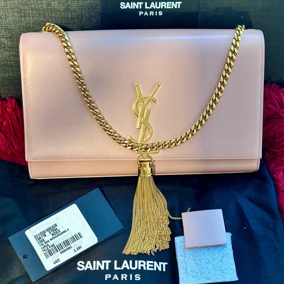 💯🥰SAINT LAURENT Grain De Poudre Medium Classic Kate Tassel Satchel Pale Blush - Picture 6 of 17
